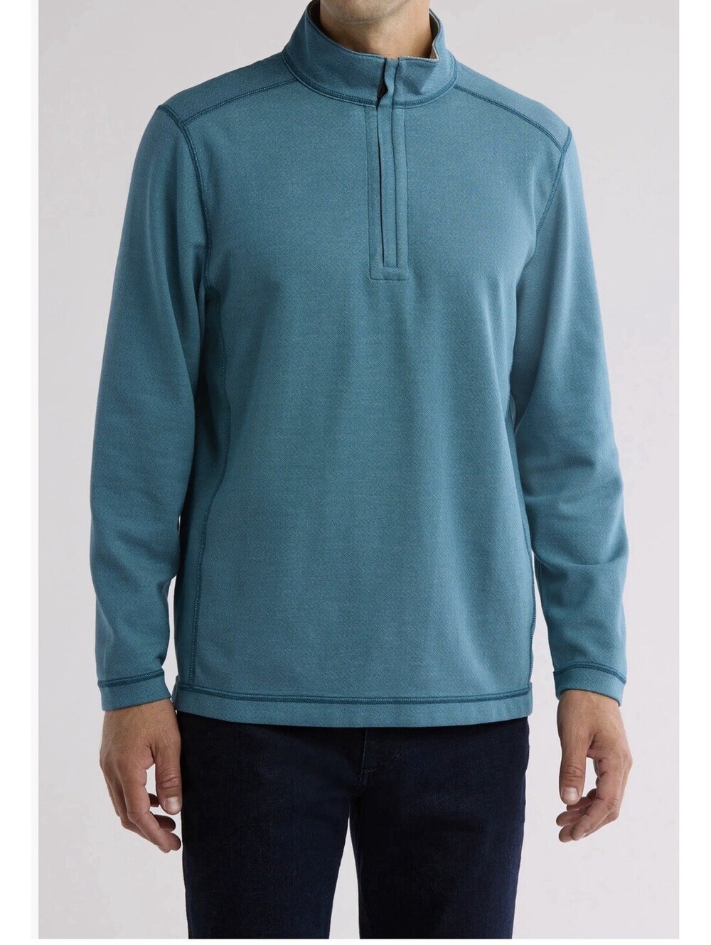 Tommy Bahama Men's Teal Cream Cotton Blend Reversible Long Sleeve Sweater Sz XL